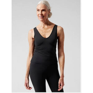 Athleta Women's LG Transcend Tank Top Black 798464 Nylon Lycra V Neck Yoga